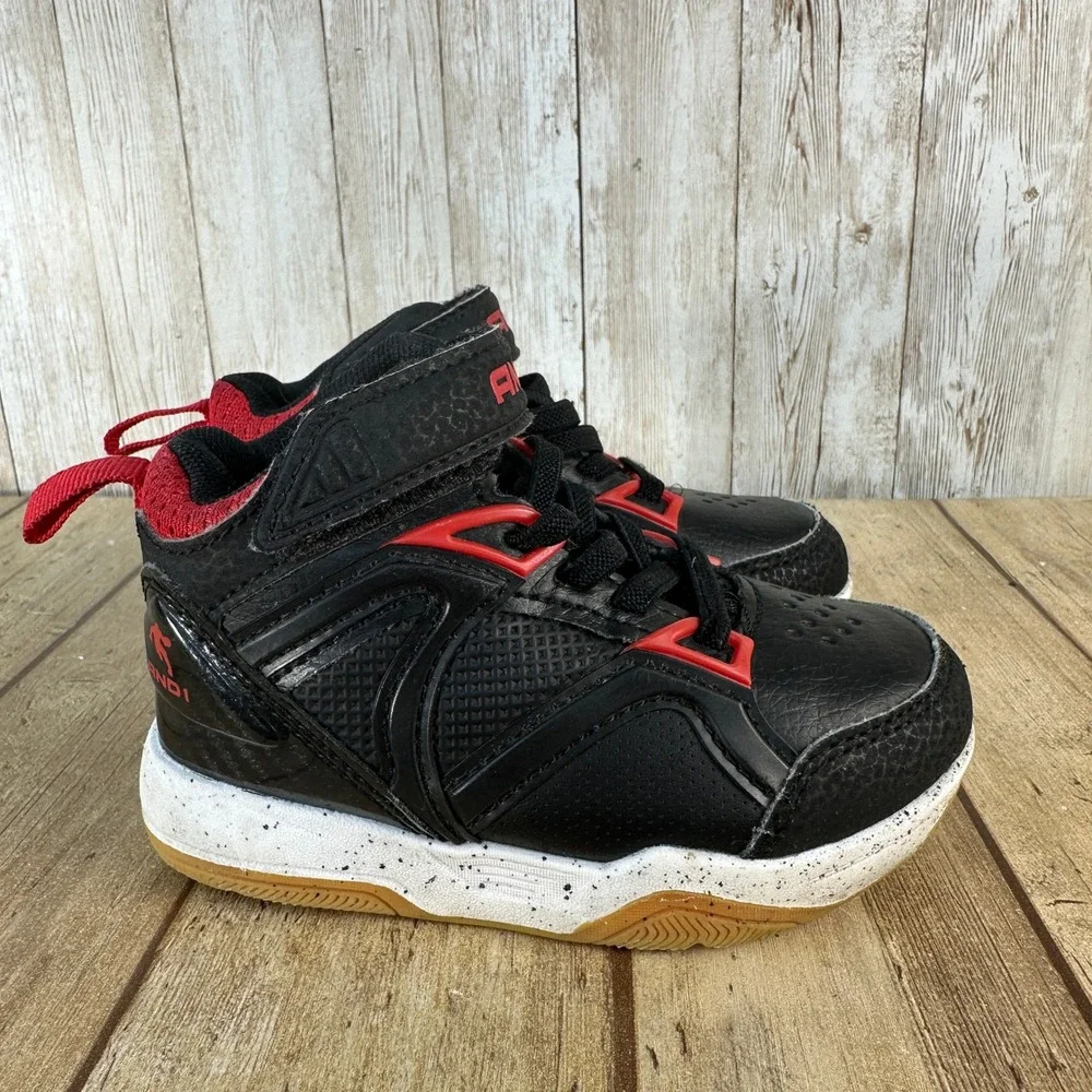 AND1 Boys‎ Toddler Size 7 Black Red High Top Sneakers Shoes